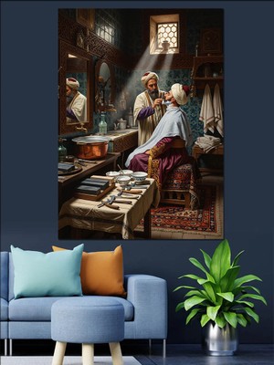 Tablomega Eski Berber Dükkanı Içi Dekoratif Kanvas - Mdf Ahşap Tablo