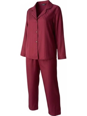 Mjamass Bordo Dokulu Saten Pijama Takımı