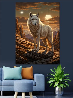 Artmeg Vahşi Doğa Kurt Manzarası Dekoratif Kanvas - Mdf Ahşap Tablo