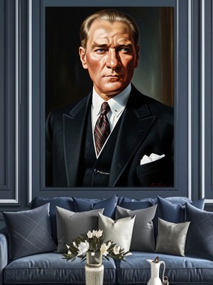 Artmeg Atatürk Siyah Takım Elbise Dekoratif Kanvas - Mdf Ahşap Tablo