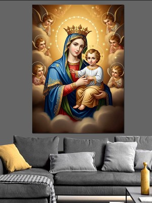 Tablomega Meryem Ana ve Bebek Dekoratif Kanvas - Mdf Ahşap Tablo