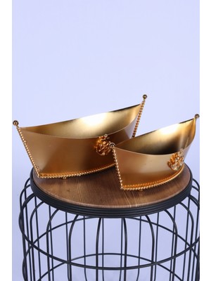 Yapay Çiçek Sitesi Metal Dekoratif Çiçeklik Sunumluk Kayıt Model 2li Set Altın