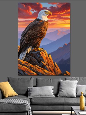 Tablomega Gün Batımı Kartal Resmi Dekoratif Kanvas - Mdf Ahşap Tablo