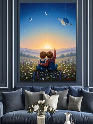 Karizma Tablo Gezegenler ve Çocuklar Dekoratif Kanvas - Mdf Ahşap Tablo