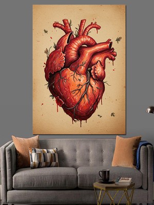 Karizma Tablo Anatomik Insan Kalbi Çizimi Dekoratif Kanvas - Mdf Ahşap Tablo