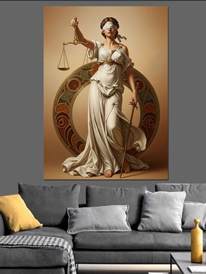 Karizma Tablo Adalet Heykeli Kadın Figürü Dekoratif Kanvas - Mdf Ahşap Tablo