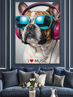 Karizma Tablo Gözlüklü Fransız Buldog Köpek Dekoratif Kanvas - Mdf Ahşap Tablo