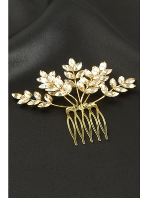 Nacario Yaprak Kristal Taşlı Taraklı Yan Toka