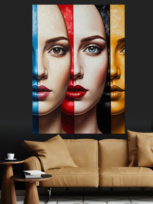Tablomega Üç Parçalı Kadın Yüzü Dekoratif Kanvas - Mdf Ahşap Tablo