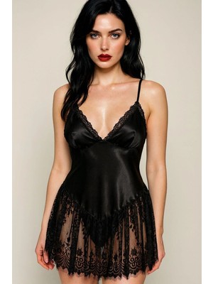 Nariya Kadın Fantezi Özel Tasarım Seksi Dekolte Şık Lux Kalite Dantel Saten Etkileyici Şortlu Takım