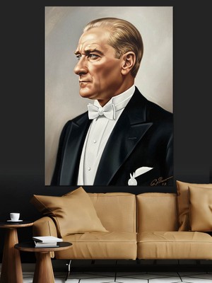 Tablomega Mustafa Kemal Atatürk Portresi Dekoratif Kanvas - Mdf Ahşap Tablo