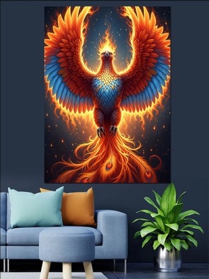 Karizma Tablo Alevli Anka Kuşu Çizimi Dekoratif Kanvas - Mdf Ahşap Tablo