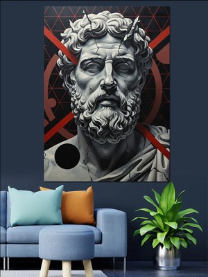Tablomega Antik Roma Heykeli Sakallı Adam Dekoratif Kanvas - Mdf Ahşap Tablo