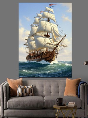 Tablomega Eski Yelkenli Gemi Denizde Dekoratif Kanvas - Mdf Ahşap Tablo