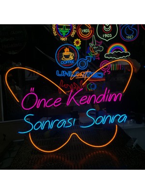 Neonled "önce Kendim Sonrası Sonra" Kelebek Neon LED Yazı & Figür Dekoratif Aydınlatma