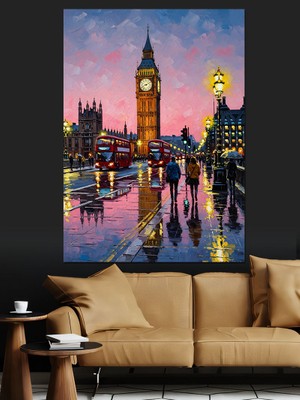 Tablomega Londra Şehri Kalabalık Sokak Manzarası Dekoratif Kanvas - Mdf Ahşap Tablo