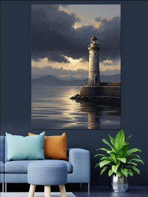 Tablomega Fırtınalı Deniz Feneri Manzarası Dekoratif Kanvas - Mdf Ahşap Tablo