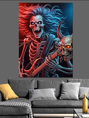 Tablomega Gitar Çalan Iskelet Rockçı Dekoratif Kanvas - Mdf Ahşap Tablo