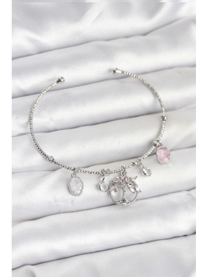 Nacario Bfs Hayat Ağacı Charmlı Gümüş Renk Pirinç Kadın Bileklik