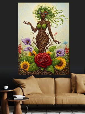 Tablomega Doğa Ana ve Çiçekler Dekoratif Kanvas - Mdf Ahşap Tablo