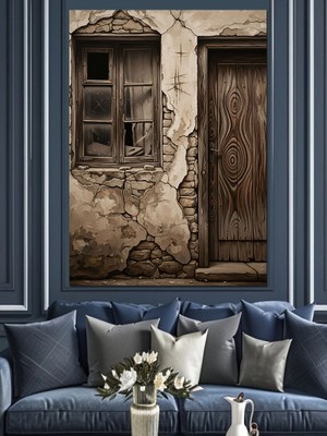 Tablomega Eski Ahşap Pencere Duvar Dekoratif Kanvas - Mdf Ahşap Tablo