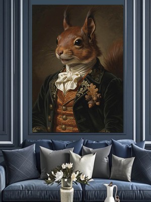 Tablomega Takım Elbiseli Sincap Çizimi Dekoratif Kanvas - Mdf Ahşap Tablo