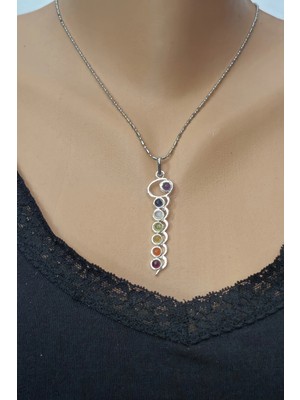 Pozitif Doğal Taş 7 Çakra Taşlı Kolye Dalga Motifli 236-C6