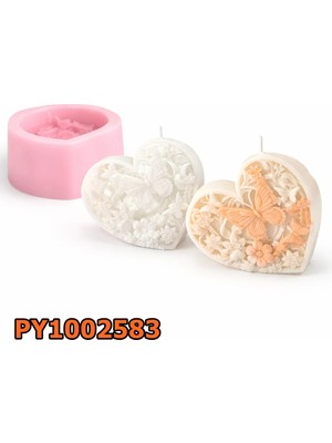 Poyrish PY1002583 - Silikon Kalıp Mum Kalıbı - Kelebek Detay Kalp