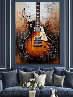 Karizma Tablo Soyut Elektro Gitar Çizimi Dekoratif Kanvas - Mdf Ahşap Tablo