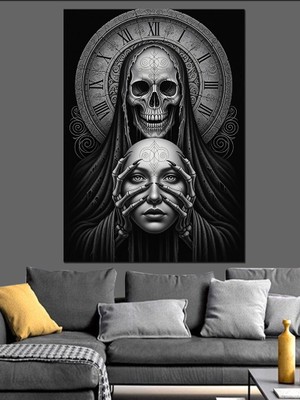 Karizma Tablo Kafatası Yüzlü Iki Figür Dekoratif Kanvas - Mdf Ahşap Tablo