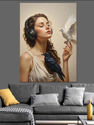 Tablomega Güvercin Tutan Zarif Kadın Dekoratif Kanvas - Mdf Ahşap Tablo