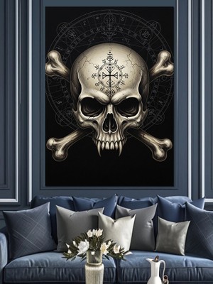 Karizma Tablo Kafatası Kemik Çapraz Figür Dekoratif Kanvas - Mdf Ahşap Tablo