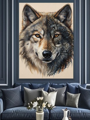 Tablomega Vahşi Kurt Kafa Portresi Dekoratif Kanvas - Mdf Ahşap Tablo