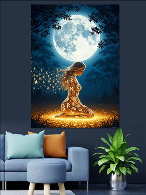 Karizma Tablo Ay Işığında Parlayan Kadın Dekoratif Kanvas - Mdf Ahşap Tablo