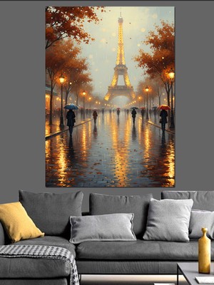 Tablomega Şemsiyeli Çift Paris Sokak Dekoratif Kanvas - Mdf Ahşap Tablo