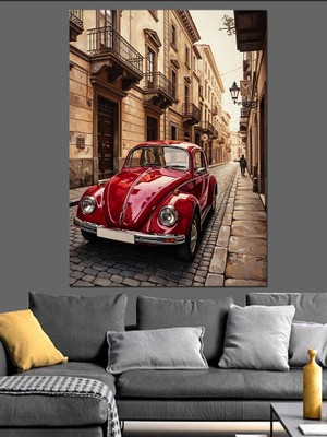 Tablomega Kırmızı Klasik Araba  Dekoratif Kanvas - Mdf Ahşap Tablo