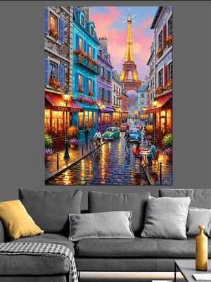 Karizma Tablo Eyfel Kulesi Sokak Manzarası Dekoratif Kanvas - Mdf Ahşap Tablo