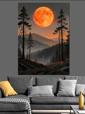 Artmeg Dolunay Orman Gece Manzarası Dekoratif Kanvas - Mdf Ahşap Tablo