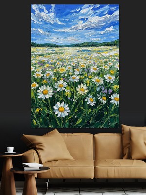 Tablomega Beyaz Çiçek Tarlası Güzel Doğa Dekoratif Kanvas - Mdf Ahşap Tablo