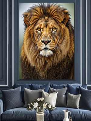 Tablomega Yeleli Aslan Başı Portresi Dekoratif Kanvas - Mdf Ahşap Tablo