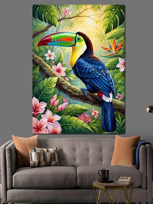 Tablomega Renkli Tukan Kuşu Çizimi Dekoratif Kanvas - Mdf Ahşap Tablo