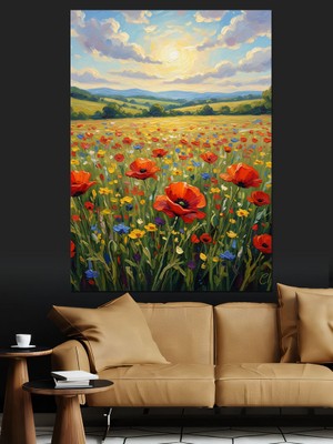 Tablomega Kırmızı Gelincik Tarlası Güzel Doğa Dekoratif Kanvas - Mdf Ahşap Tablo