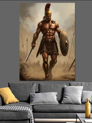 Tablomega Kalkan Kılıçlı Antik Savaşçı Dekoratif Kanvas - Mdf Ahşap Tablo