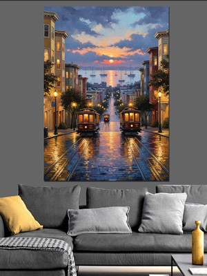 Tablomega Venedik Kanalı Gün Batımı Dekoratif Kanvas - Mdf Ahşap Tablo