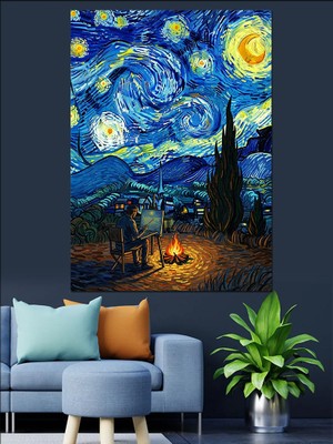 Tablomega Van Gogh Yıldızlı Gece Tablosu Dekoratif Kanvas - Mdf Ahşap Tablo
