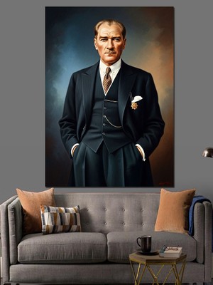 Artmeg Takım Elbiseli Atatürk Resmi Dekoratif Kanvas - Mdf Ahşap Tablo