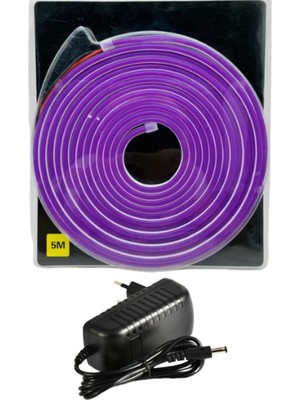 Powerr Led Aydınlatma 5 Metre 12 Volt 6X12 mm Esnek Mor Neon LED  3A Plastik Adaptör Set
