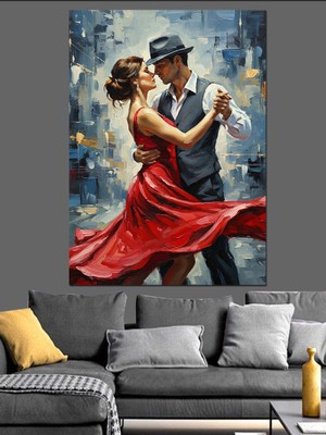Artmeg Kırmızı Elbiseli Dans Çifti Dekoratif Kanvas - Mdf Ahşap Tablo
