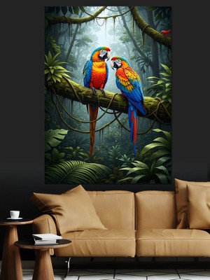 Karizma Tablo Iki Renkli Papağan Kuşu Dekoratif Kanvas - Mdf Ahşap Tablo