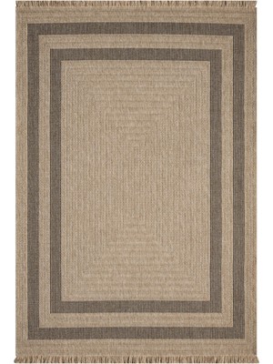 Türkeri Halı India Serisi Jüt Halı Kahverengi Çerçeveli Kolay Temizlenir Halı